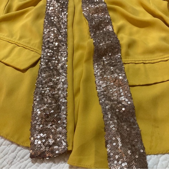 Si Style Brand Chiffon Mustard Jacket with Champagne Sequin Collar | Size M - Picture 11 of 11